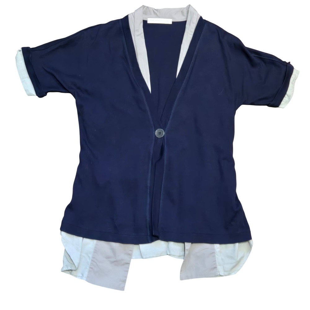 Fabiana Filippi Navy Blue Layered Short Sleeve Cardigan Single Button Italy